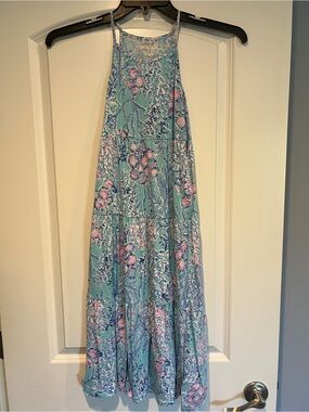Lily Pulitzer Floral Maxi Dress in Aqua and Pink